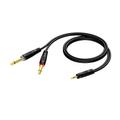 PROCAB Interconnect CLA713/3 Sort 3,5mm Stereo - 2 x Jack 6,3mm Mono 3m