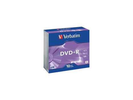 VERBATIM DVD+R Media 16X Wide Inkjet Printable 4.7GB Advanzed AZO 10 Pack Jewel Case Retail (43508)