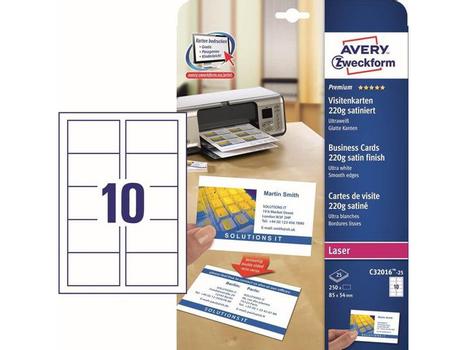 AVERY Business Card Double Sided 10 Per Sheet 220gsm Satin (Pack 250) C32016-25 (C32016-25)