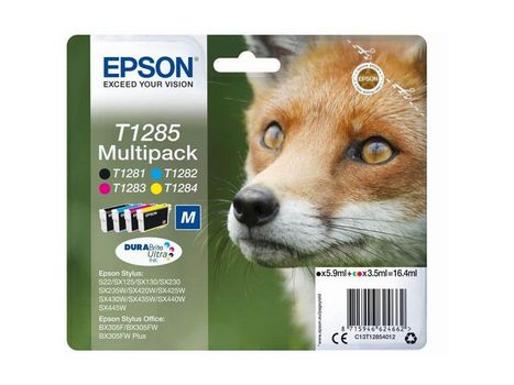 EPSON T1285 ink cartridge black and tri-colour standard capacity 5.9ml and 3 x 3.5ml 4-pack blister without alarm (C13T12854012)