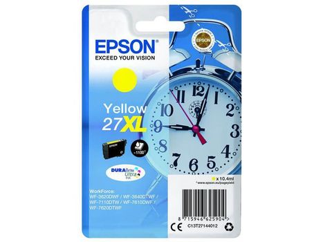 EPSON 27XL ink cartridge yellow high capacity 10.4ml 1.100 pages 1-pack blister without alarm - DURABrite ultra ink (C13T27144012)