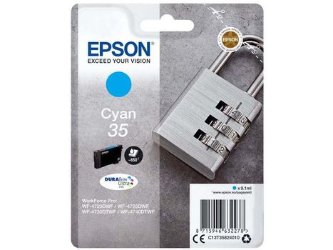EPSON n Ink Cartridges,  DURABrite" Ultra, 35, Padlock, Singlepack,  1 x 9.1 ml Cyan (C13T35824010)