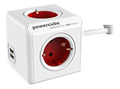 ALLOCACOC POWERCUBE Extended 4-Way 2x USB Röd 4 strömutgångar, 2x usb, automatsäkring, jordad, barnsäkring, 1,5m kabel