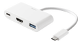 DELTACO USB-C till HDMI/USB A adapter, 4K 30Hz, USB-C PD 3.0 100W, vit