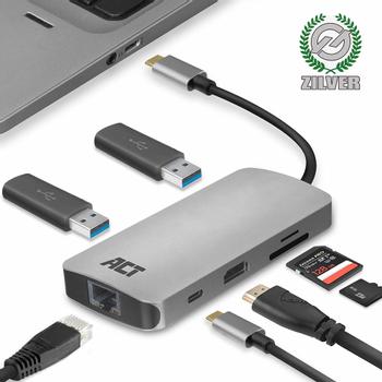 ACT USB-C - HDMI multiport adapter 4K HDMI USB-A ethernet mem.card PD60W USB-C (AC7041)