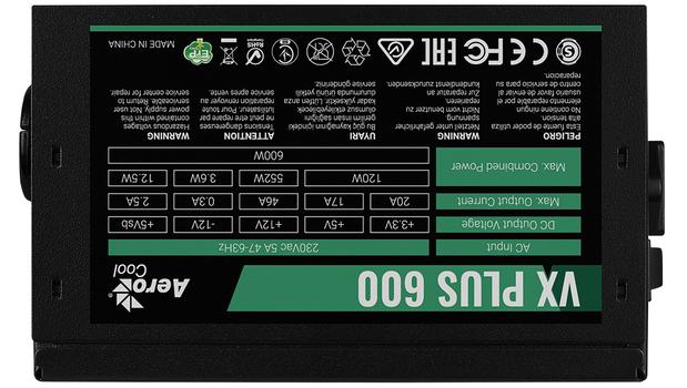 AEROCOOL Vx Plus 600 Power Supply Unit  (AEROPGSVX-600PLUS-80)
