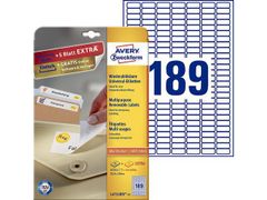 AVERY Multipurpose Mini Removable Label 25.4x10mm 189 Per A4 Sheet White (Pack 4725 Labels) L4731REV-25