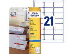 AVERY Inkjet Address Label 63.5x38.1mm 21 Per A4 Sheet White (Pack 525 Labels) J8160-25