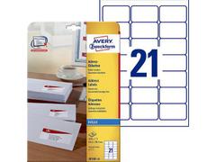 AVERY Inkjet Address Label 63.5x38.1mm 21 Per A4 Sheet White (Pack 525 Labels) J8160-25