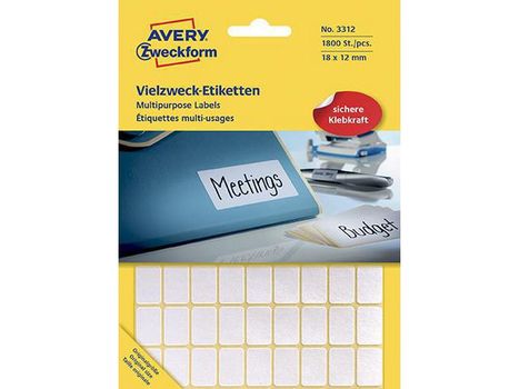 AVERY Etikett AVERY manuell 12x18mm hvit(1800) (3312)