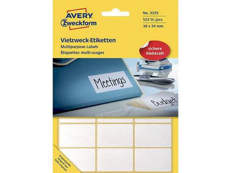 AVERY Etiket Avery 3325 Hvid 24x38mm Mp/522 (3325)