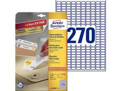 AVERY Multipurpose Mini Removable Label 17.8x10mm 270 Per A4 Sheet White (Pack 6750 Labels) L4730REV-25