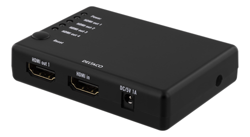 DELTACO HDMI splitter, 1x HDMI in, 4x HDMI out, 6,75 Gbit/s, black (HDMI-7051)