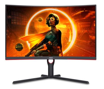 AOC Gaming CQ32G3SU/ BK - LED monitor - gaming - curved - 32" (31.5" viewable) - 2560 x 1440 QHD @ 165 Hz - VA - 300 cd/m² - 1 ms - 2xHDMI, DisplayPort - speakers - red, black texture (CQ32G3SU/BK)