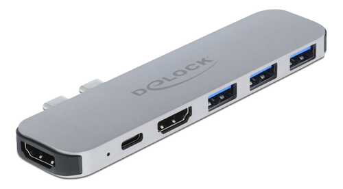 DELOCK Dockingstation für MacBook - Dual HDMI 4K/PD/Hub Diese Dockingstation von Delock kann an ein MacBook mit zwei nebeneinanderliegenden Thunderbolt 3 Ports, z. B. am MacBook Pro, angeschlossen wer (87753)