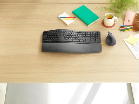 LOGITECH Ergo Series ERGO K860 for Business - Tastatur - full size - kabellos - 2.4 GHz, Bluetooth 5.0 LE - QWERTY - US International - Graphite (920-010352)