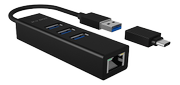 ICY BOX USB 3.0 HUB & Gigabit LAN Adapter, Type-A / Type-C