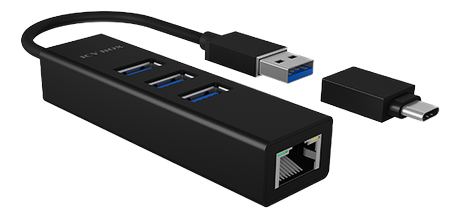 ICY BOX USB 3.0 HUB & Gigabit LAN Adapter, Type-A / Type-C (IB-HUB1419-LAN)