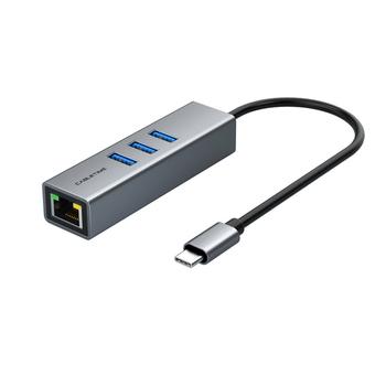 CABLETIME USB-C Hub, 3.0, USB-C: Han - RJ45: Hun,, 3x USB-A: Hun, 0,15m, Alu, Macbook kompatibel (580340253)