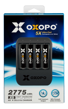OXOPO Li-Ion 4xAA Battery 1850mAh w/charger (OXO-XS-AA-Set)