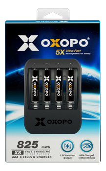 OXOPO Li-Ion 4xAAA 550mAh Battery w/charger (OXO-XS-AAA-Set)