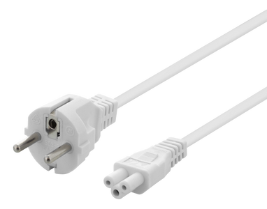 DELTACO device cable, straight CEE 7/7 - straight IEC C5, 1m, 3X0.75mm2,  white (DEL-109CV)