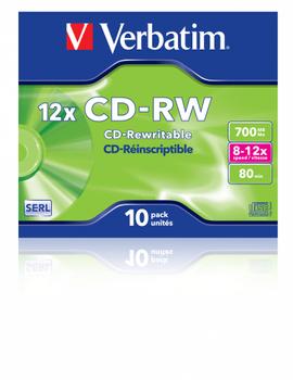 VERBATIM CD-RW/ 700MB 80Min 12x HiSpeed JC 10pk (43148)
