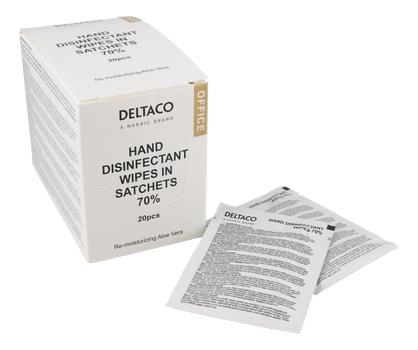 DELTACO Office Hand disinfectant wipes in sachets, 20pcs (CK1039)