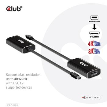 CLUB 3D MINI DISPLAYPORT 1.4 TO HDMI 4K120HZ HDR ACTIVE ADAPTER M/F (CAC-1186)