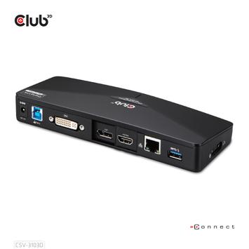 Club 3D SenseVision USB 3.0 4K Docking Station - dokkingstasjon - USB - DVI, HDMI, DP - 1GbE (CSV-3103D)