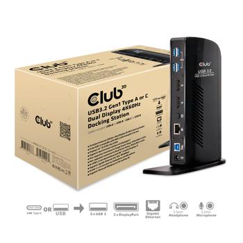 CLUB 3D 4K Dockingst.60Hz USB3 ->6xUSB3/ 2xDP/ LAN/ Audio bl. retail (CSV-1460)