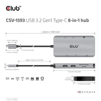 CLUB 3D Type-C 8-In-1 Hub With 2X  (CSV-1593)