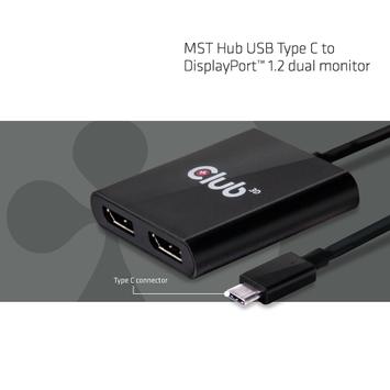 Club 3D SenseVision MST Hub USB Type C to DisplayPort 1.2 Dual Monitor - ekstern videoadapter (CSV-1545)