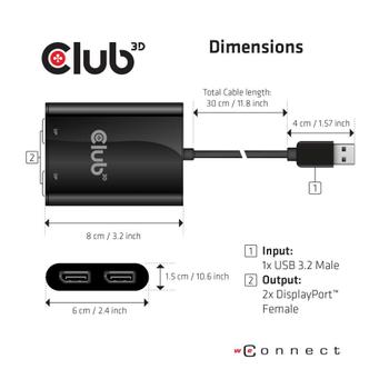 CLUB 3D USB-A to Displayport 1.2 Dual 4K 60Hz (CSV-1477)