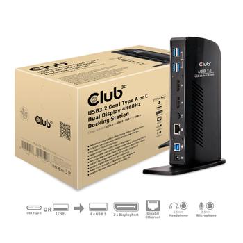 CLUB 3D 4K Dockingst.60Hz USB3 ->6xUSB3/ 2xDP/ LAN/ Audio bl. retail (CSV-1460)