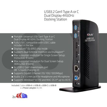 CLUB 3D DOCK USB A+C to DUAL 4K60Hz (CSV-1460)