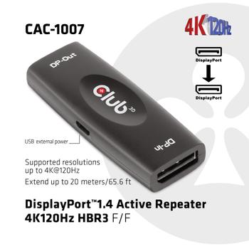 CLUB 3D Displayport 1.4 4K120HZ HDR active repeater F/F (CAC-1007)