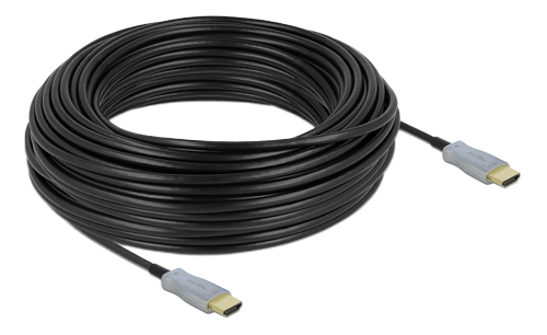 DELOCK Høj hastighed HDMI-kabel - HDMI (han) til HDMI (han) - 30 m - fiberoptik - sort - 4K support, Active Optical Cable (AOC) (85049)