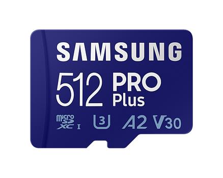 SAMSUNG PRO Plus MB-MD512KA - Flashgeheugenkaart (microSDXC-naar-SD-adapter inbegrepen) - 512 GB - A2 / Video Class V30 / UHS-I U3 / Class10 - microSDXC UHS-I - blauw (MB-MD512KA/EU)