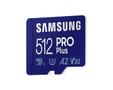 SAMSUNG PRO Plus MB-MD512KA - Flashgeheugenkaart (microSDXC-naar-SD-adapter inbegrepen) - 512 GB - A2 / Video Class V30 / UHS-I U3 / Class10 - microSDXC UHS-I - blauw (MB-MD512KA/EU)