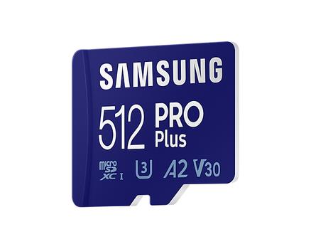 SAMSUNG PRO Plus MB-MD512KA - Flashgeheugenkaart (microSDXC-naar-SD-adapter inbegrepen) - 512 GB - A2 / Video Class V30 / UHS-I U3 / Class10 - microSDXC UHS-I - blauw (MB-MD512KA/EU)