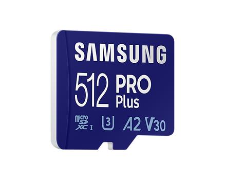 SAMSUNG PRO Plus MB-MD512KA - Flashgeheugenkaart (microSDXC-naar-SD-adapter inbegrepen) - 512 GB - A2 / Video Class V30 / UHS-I U3 / Class10 - microSDXC UHS-I - blauw (MB-MD512KA/EU)