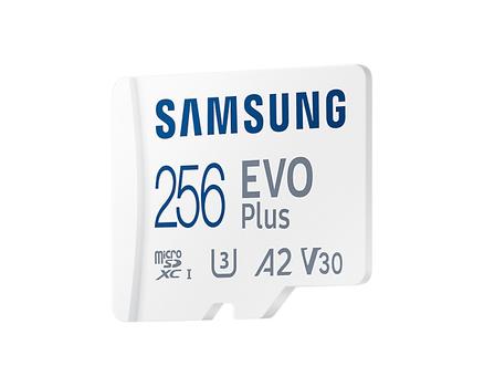 SAMSUNG EVO Plus MB-MC256KA - Flashgeheugenkaart (microSDXC-naar-SD-adapter inbegrepen) - 256 GB - A2 / Video Class V30 / UHS-I U3 / Class10 - microSDXC UHS-I - wit (MB-MC256KA/EU)