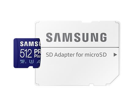 SAMSUNG PRO Plus MB-MD512KA - Flashgeheugenkaart (microSDXC-naar-SD-adapter inbegrepen) - 512 GB - A2 / Video Class V30 / UHS-I U3 / Class10 - microSDXC UHS-I - blauw (MB-MD512KA/EU)