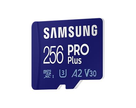 SAMSUNG PRO Plus - Flashgeheugenkaart (microSDXC-naar-SD-adapter inbegrepen) - 256 GB - A2 / Video Class V30 / UHS-I U3 / Class10 - microSDXC UHS-I - blauw (MB-MD256KA/EU)