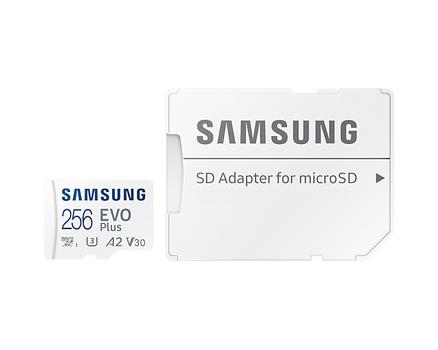 SAMSUNG EVO Plus MB-MC256KA - Flashgeheugenkaart (microSDXC-naar-SD-adapter inbegrepen) - 256 GB - A2 / Video Class V30 / UHS-I U3 / Class10 - microSDXC UHS-I - wit (MB-MC256KA/EU)
