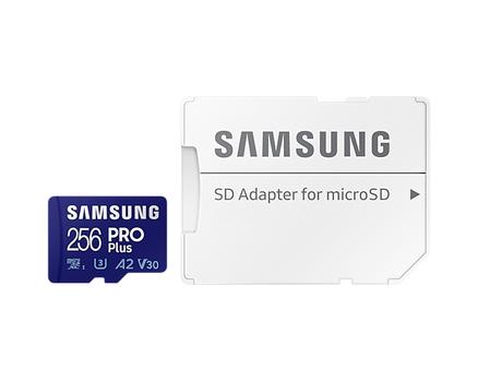 SAMSUNG PRO Plus - Flashgeheugenkaart (microSDXC-naar-SD-adapter inbegrepen) - 256 GB - A2 / Video Class V30 / UHS-I U3 / Class10 - microSDXC UHS-I - blauw (MB-MD256KA/EU)