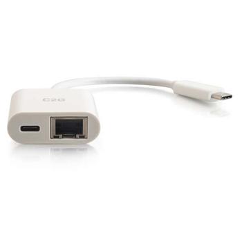 C2G USB-C Ethernet Adapter W/Power White (82407)