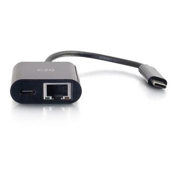 C2G USB-C Ethernet Adapter W/Power Black (82408)