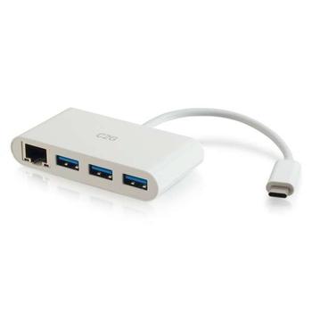 C2G G USB C Ethernet and 3 Port USB Hub White - Hub - 3 Ports - Network adapter - USB-C - Gigabit Ethernet x 1 + USB 3.0 x 3 - white (82409)